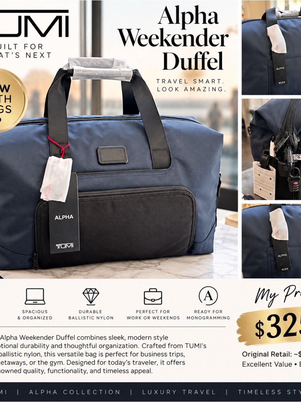 Tumi Alpha Weekender Duffel - Navy with Black Trim